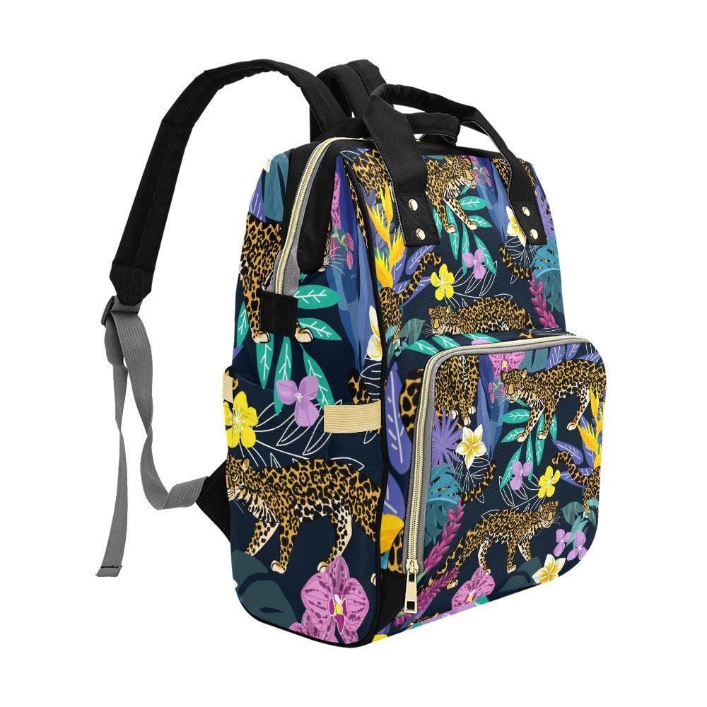 Leopard Diaper Bag Backpack, Tropical Jungle Baby Travel Bag, Nylon Stroller Organizer