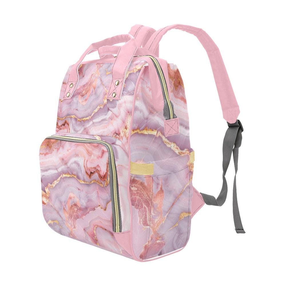 Pink Marble Diaper Bag Backpack, Blush Mom Backpack, Baby Travel Bag, Pastel Nursery Organizer, Chic Stroller Bag Gift