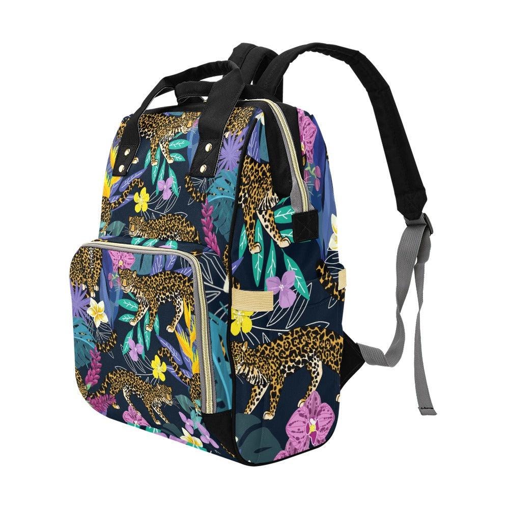 Leopard Diaper Bag Backpack, Tropical Jungle Baby Travel Bag, Nylon Stroller Organizer