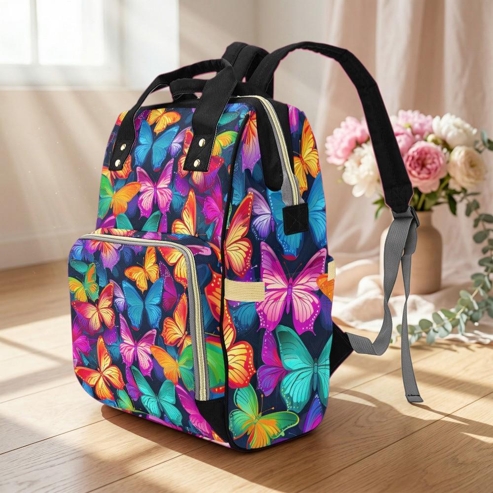 Butterfly Diaper Bag Backpack, Colorful Baby Travel Bag for Moms, Butterfly Print Nursery Organizer, Vibrant Stroller Bag