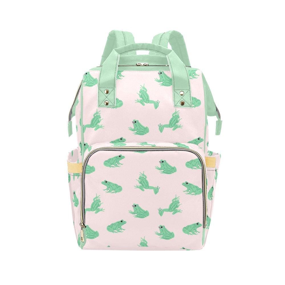 Frog Diaper Bag Backpack, Cute Baby Travel Bag for Moms, Pink Nursery Organizer, Stroller Backpack, Baby Shower Gift