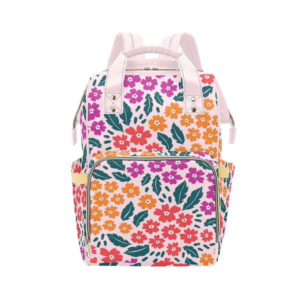 Retro Floral Diaper Bag Backpack, Pink Flower Mom Pack, Boho Baby Travel Bag, Nursery Organizer for Stylish Moms