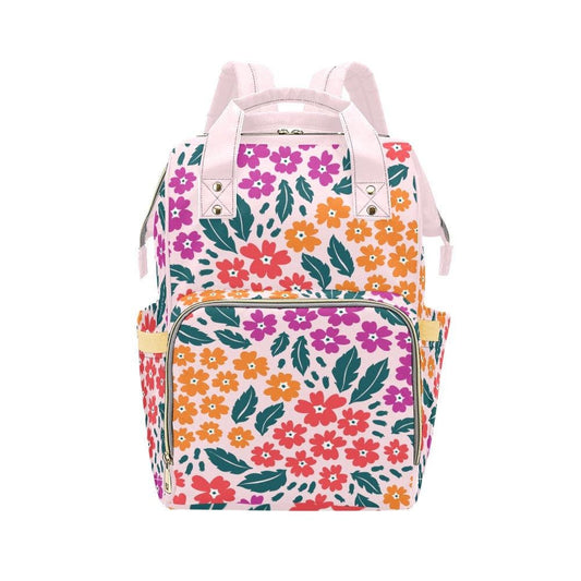 Retro Floral Diaper Bag Backpack, Pink Flower Mom Pack, Boho Baby Travel Bag, Nursery Organizer for Stylish Moms