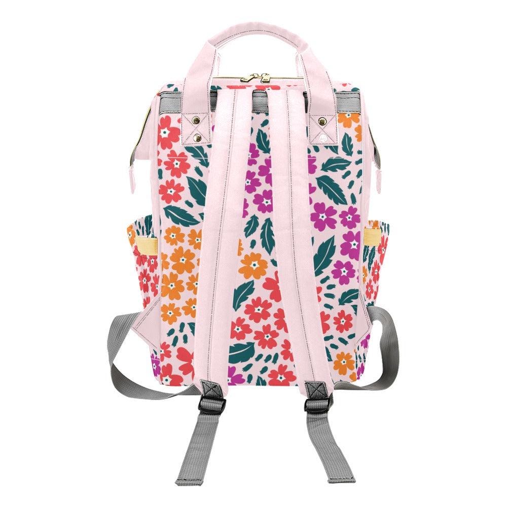 Retro Floral Diaper Bag Backpack, Pink Flower Mom Pack, Boho Baby Travel Bag, Nursery Organizer for Stylish Moms