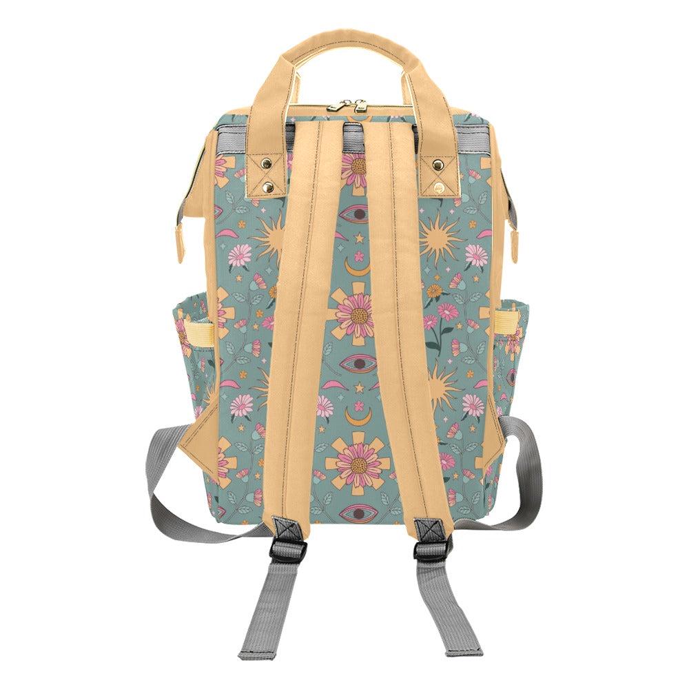 Celestial Diaper Bag Backpack, Boho Floral Baby Travel Bag, Sun Moon Mom Backpack, Nursery Organizer, Stroller Bag Gift