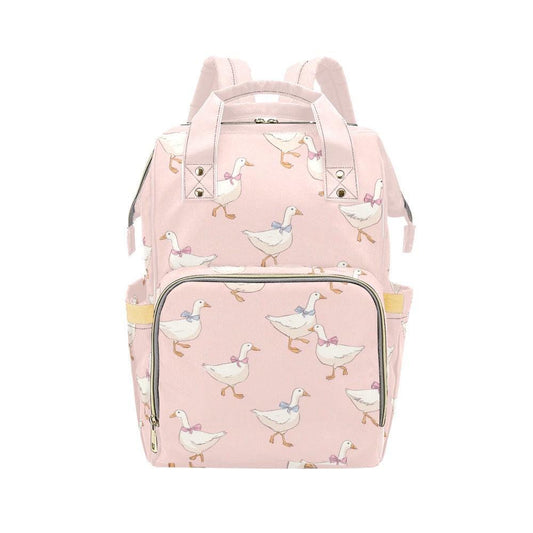 Pink Goose Diaper Bag Backpack, Bow Print Baby Bag, Balletcore Mom Backpack, Nursery Organizer, Stroller Travel Bag