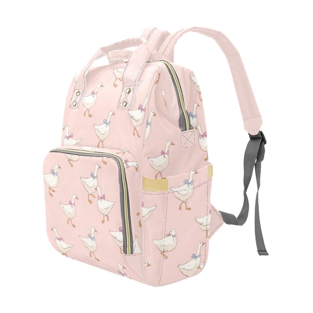Pink Goose Diaper Bag Backpack, Bow Print Baby Bag, Balletcore Mom Backpack, Nursery Organizer, Stroller Travel Bag