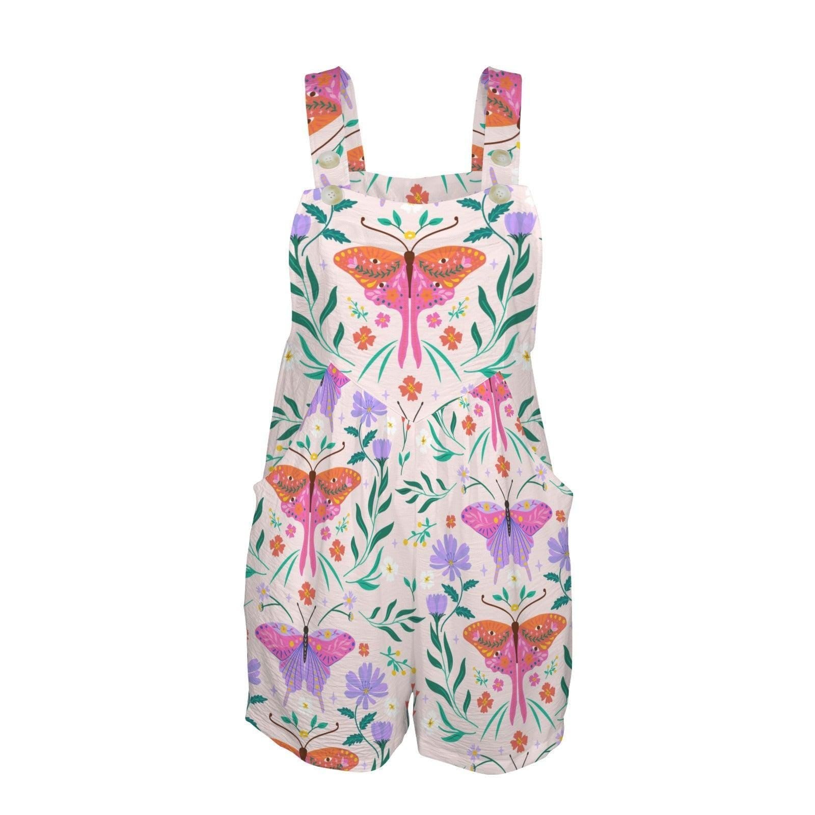 Butterfly Garden Romper for Women, Wildflower Overall Playsuit, Fairycore Summer Jumpsuit, Whimsical Nature Outfit