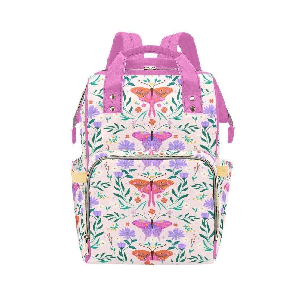 Moth Butterfly Floral Diaper Backpack, Cottagecore Botanical Baby Travel Bag