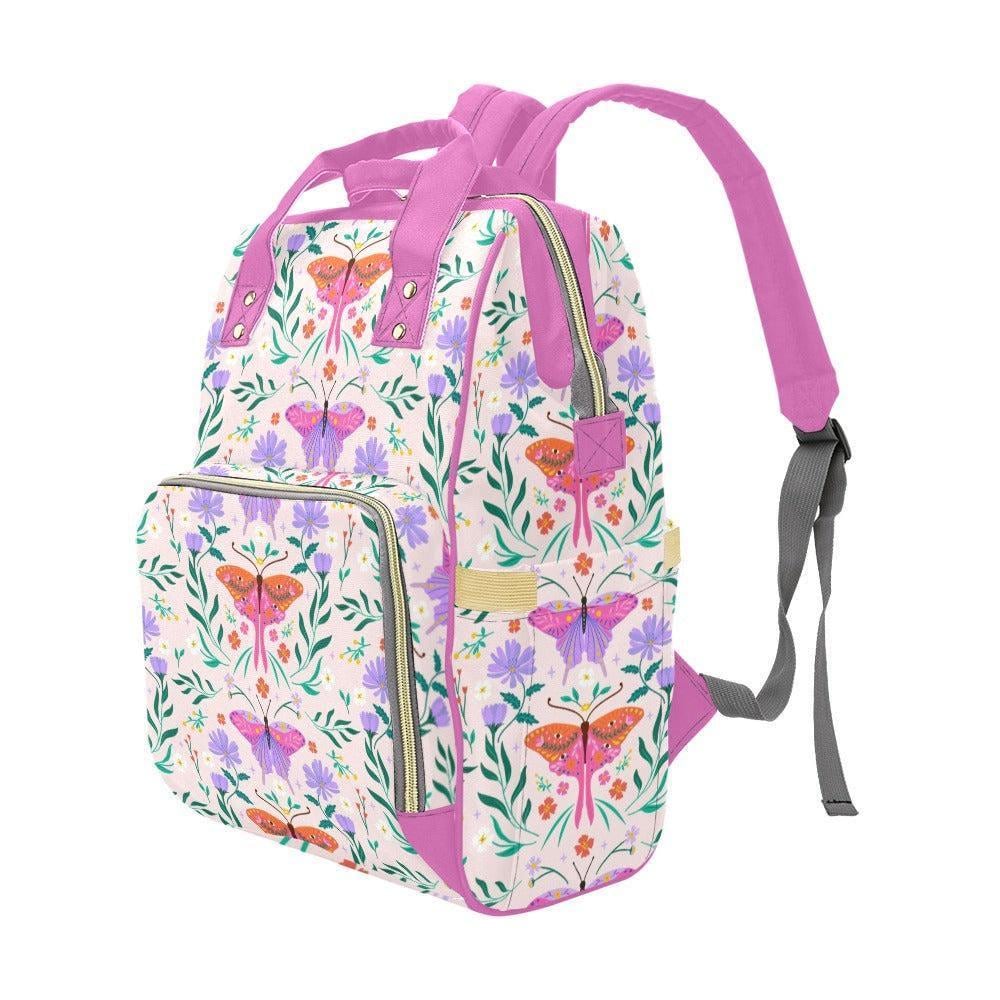 Moth Butterfly Floral Diaper Backpack, Cottagecore Botanical Baby Travel Bag
