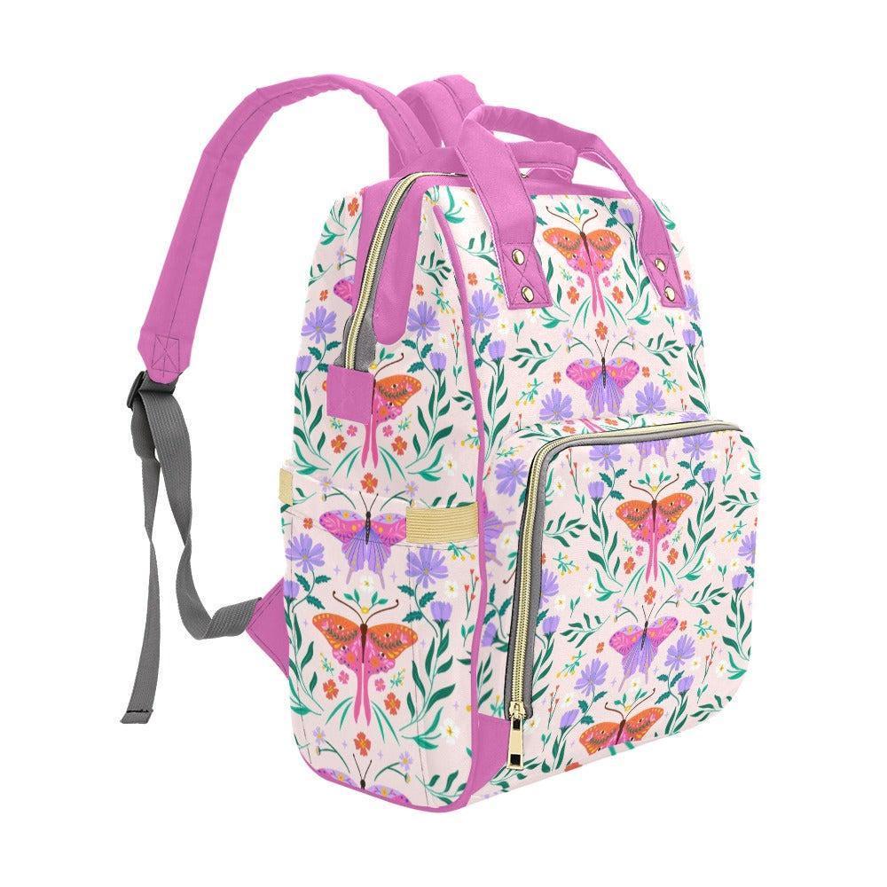 Moth Butterfly Floral Diaper Backpack, Cottagecore Botanical Baby Travel Bag