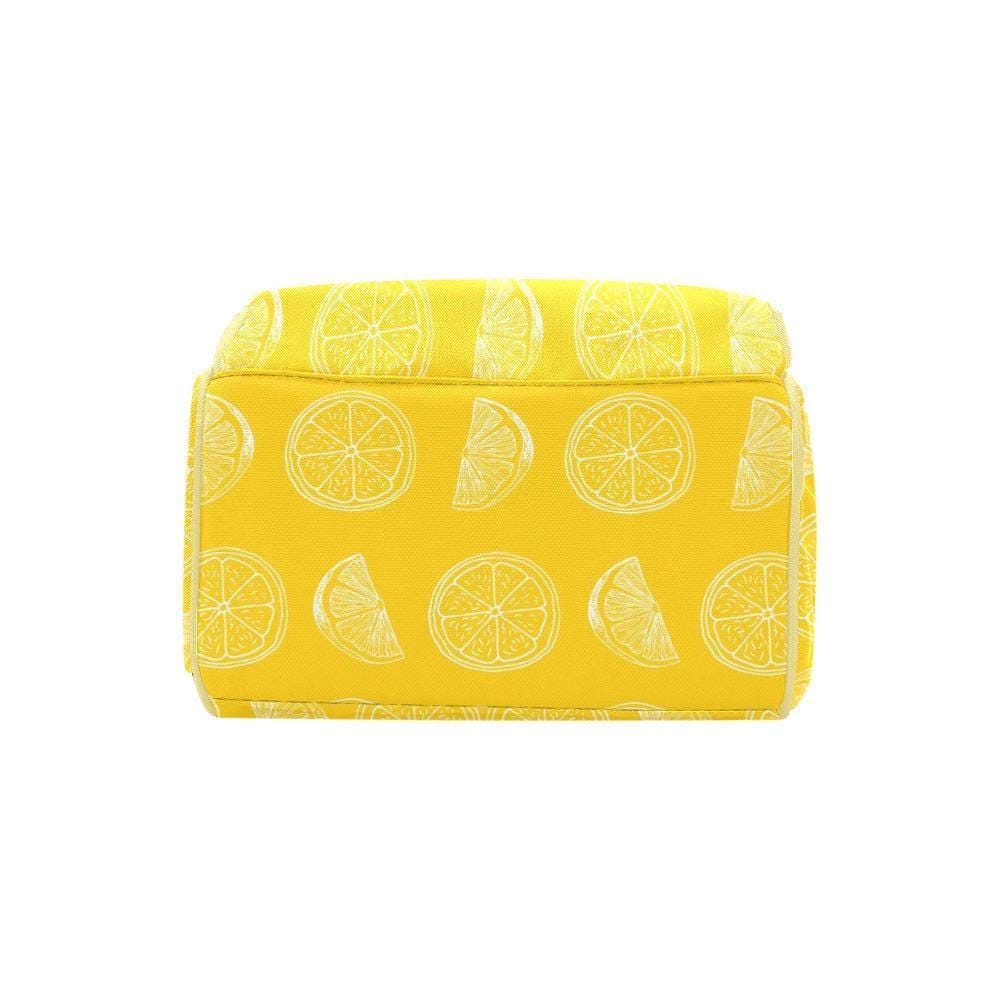 Lemon Print Diaper Bag Backpack, Citrus Baby Travel Organizer, Yellow Mom Bag