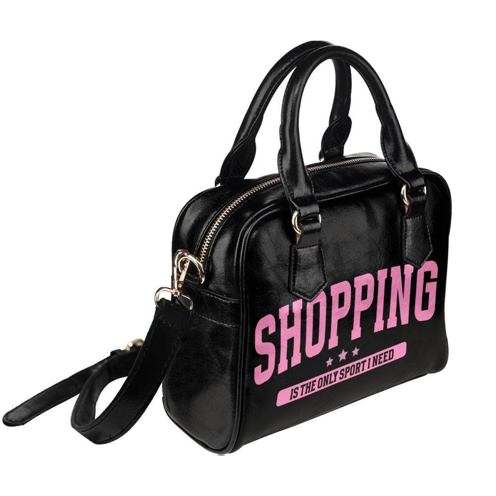 Shopaholic Bowler Bag, Funny Shopping Purse, Black Slogan Handbag, Pink Statement Satchel, Fashion Lover Gift for Her