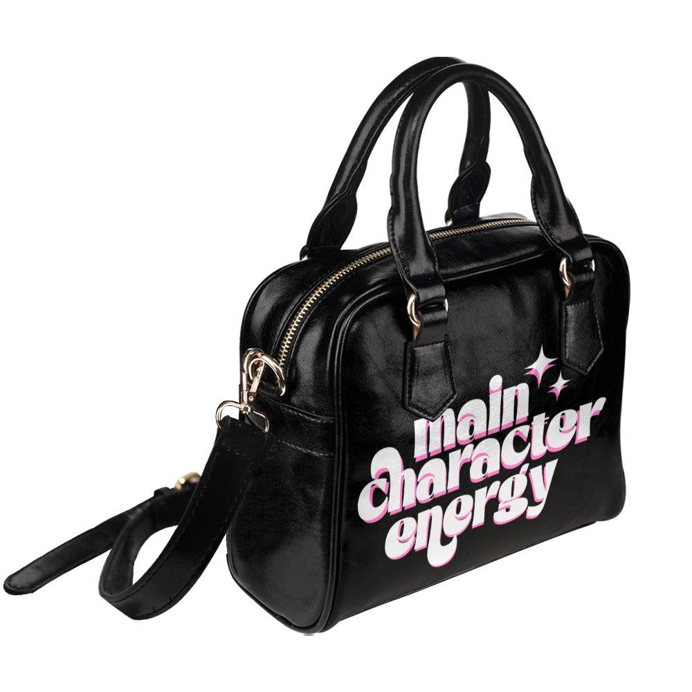 Black Bowler Bag, Main Character Energy Satchel, Retro Typography Graphic Purse