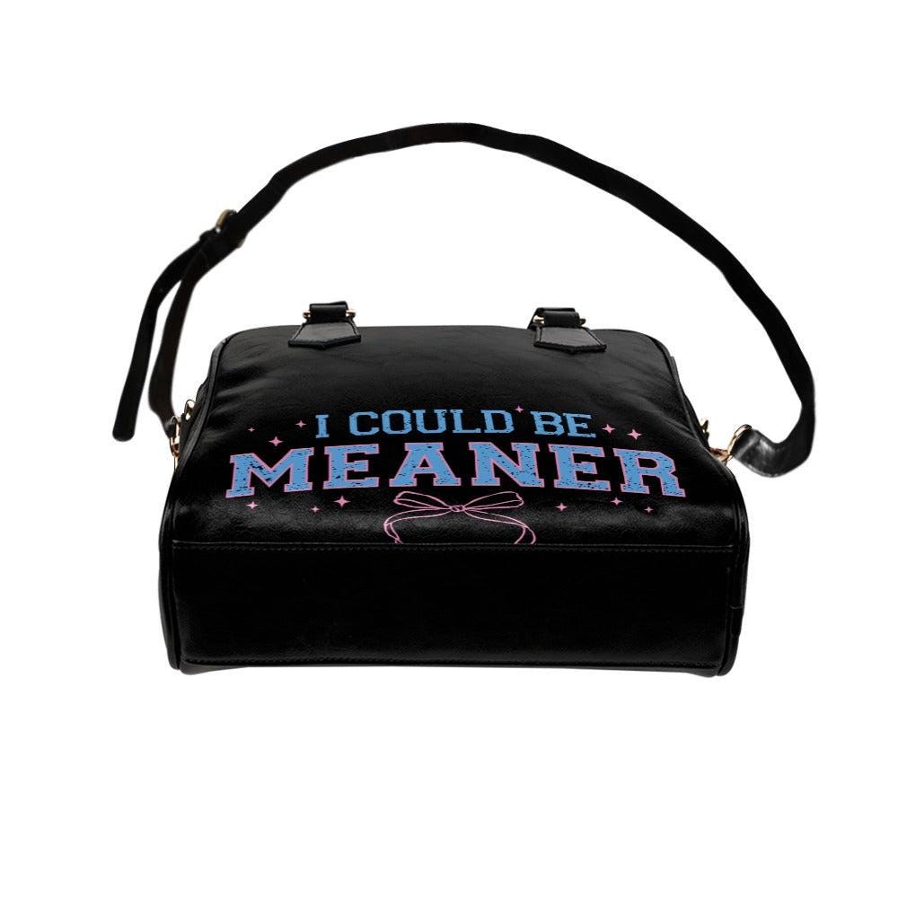 Sassy Varsity Purse, Meaner Quote Handbag, Black Graphic Bowler Bag, Pink Blue Attitude Satchel, Edgy Fashion Gift