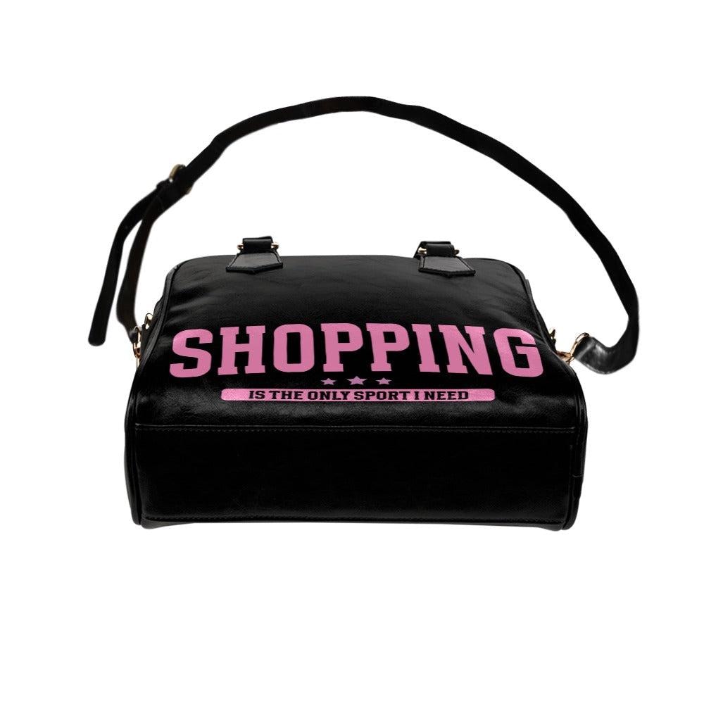 Shopaholic Bowler Bag, Funny Shopping Purse, Black Slogan Handbag, Pink Statement Satchel, Fashion Lover Gift for Her