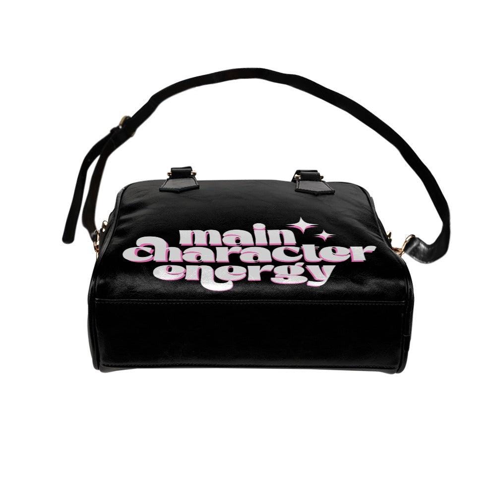 Black Bowler Bag, Main Character Energy Satchel, Retro Typography Graphic Purse