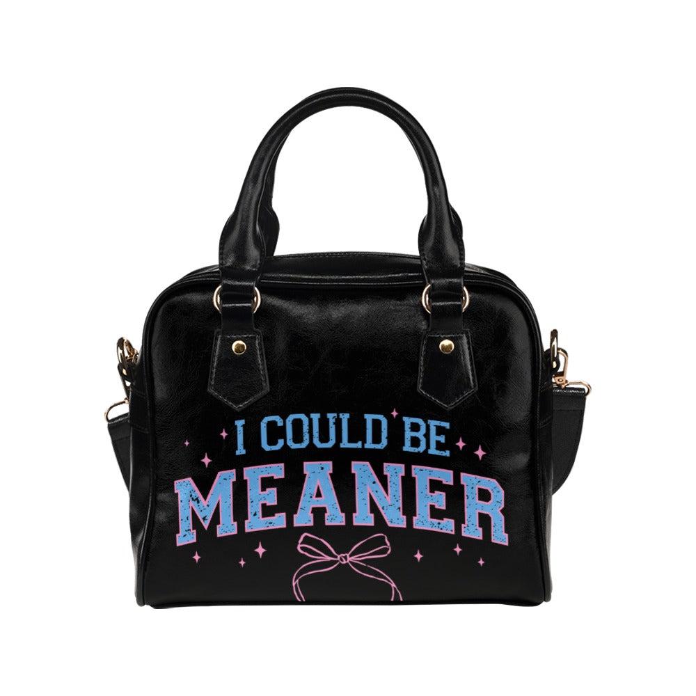 Sassy Varsity Purse, Meaner Quote Handbag, Black Graphic Bowler Bag, Pink Blue Attitude Satchel, Edgy Fashion Gift