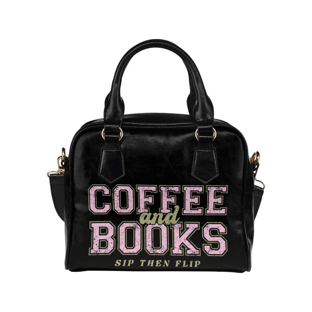 Coffee and books satchel purse, book lover handbag, reader gift shoulder bag, varsity typography top handle bag