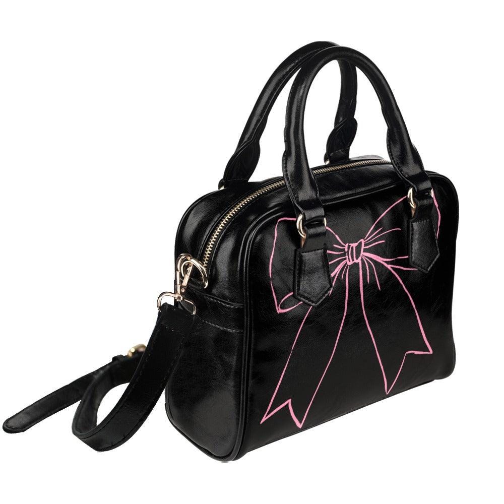 Black Bowler Bag with Pink Bow, Coquette Handbag, Y2K Purse, Cute Girly Shoulder Satchel, Alt Fashion Gift for Her