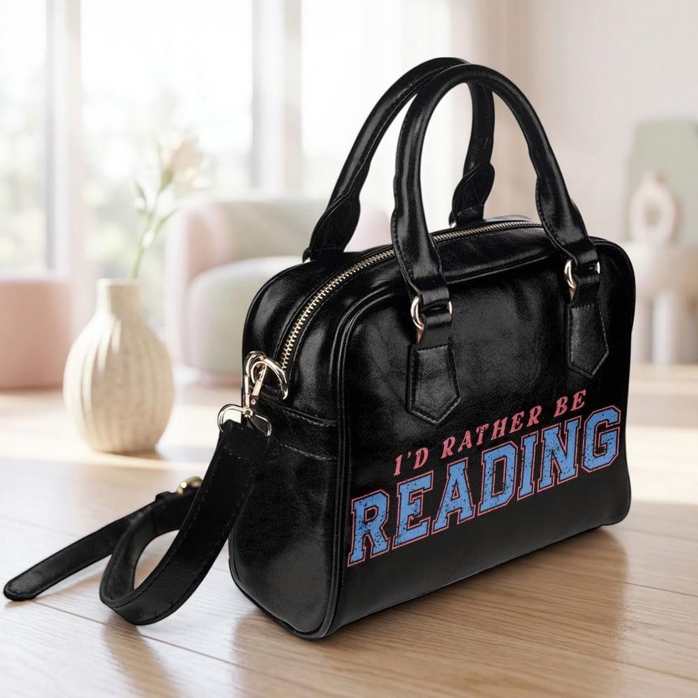 Book Lover Satchel Bag, I'd Rather Be Reading Purse, Literary Shoulder Handbag, Bibliophile Gift, Black Faux Leather Bag